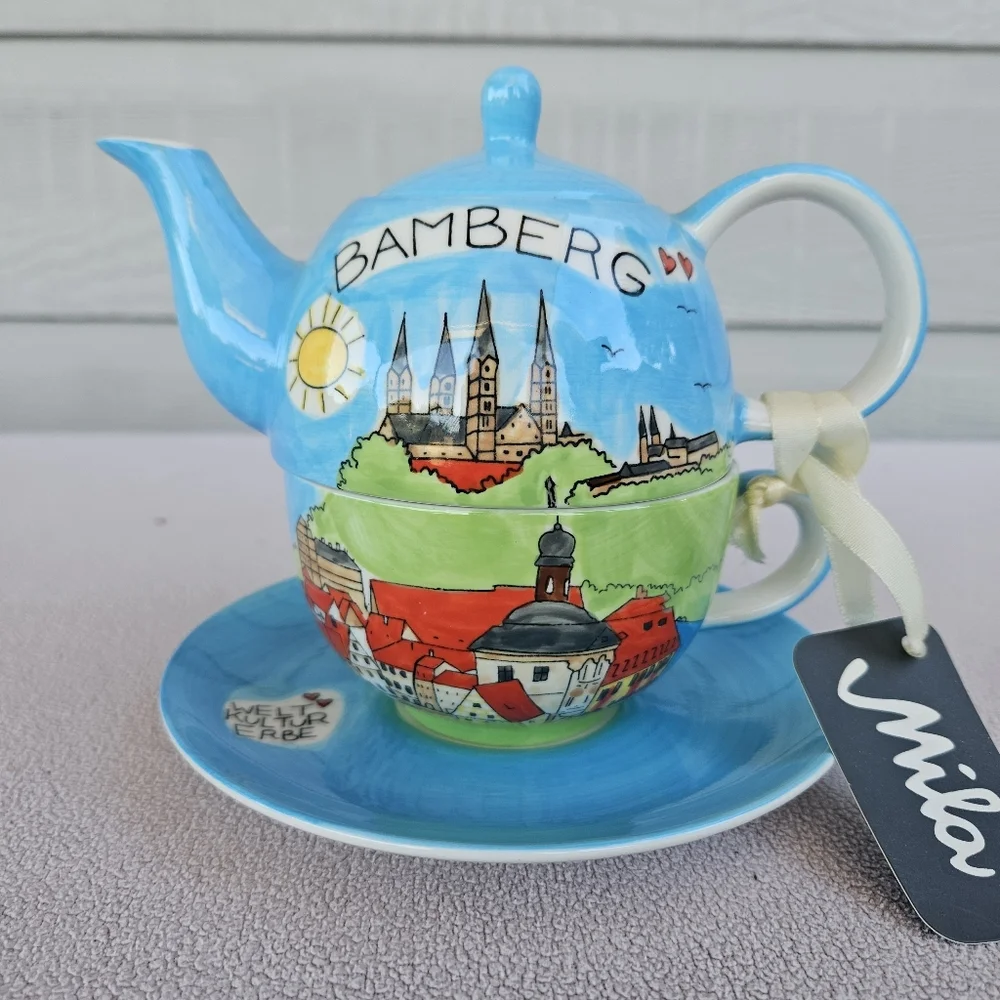 Mila Design Tea for One Bamberg Germany Stacking Tea Pot Cup Saucer Ceramic